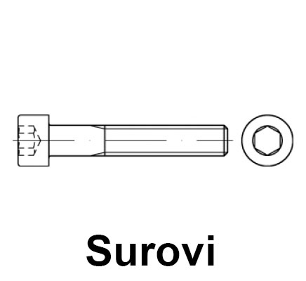 SPOJNI ELEMENTI Standardni elementi DIN 912 Vijaki inbus Jekleni 8.8 Surovi VIJAK INBUS 8.8 DIN 912 ISO 4762 20X180 ZnB 